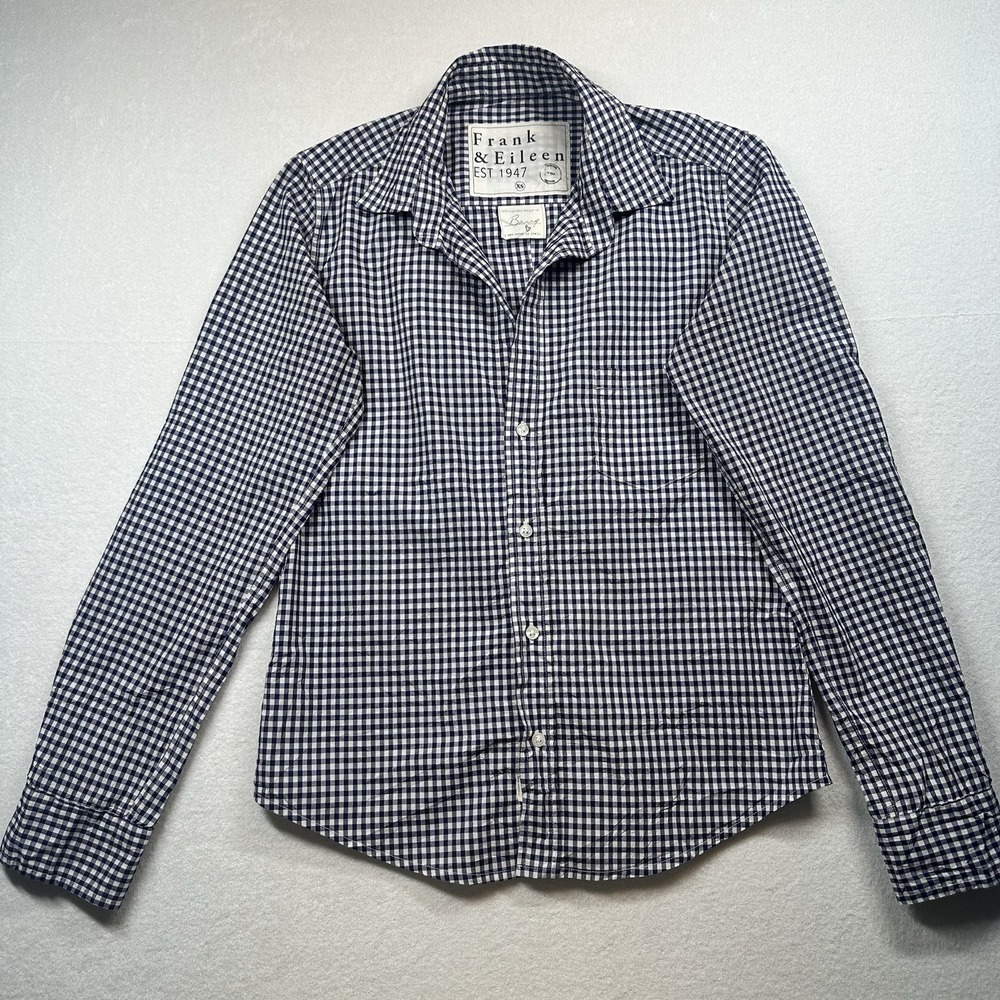 Frank & Eileen Barry Women's Gingham Check Button Up Shirt Blue White XS